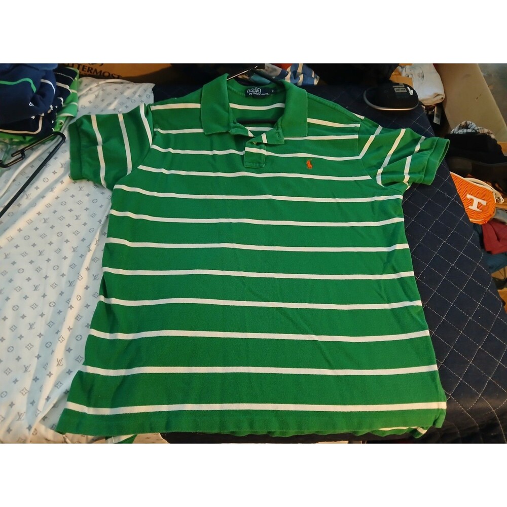 Men's Polo Ralph Lauren Polo Shirt Size XL Green Stripes Orange Horse 🐎